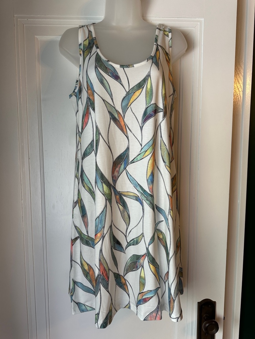 Sleeveless White Leaf-Print Swing Dress